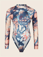 Graphic Print Bodysuit Long Sleeve Casual Women's Clothing