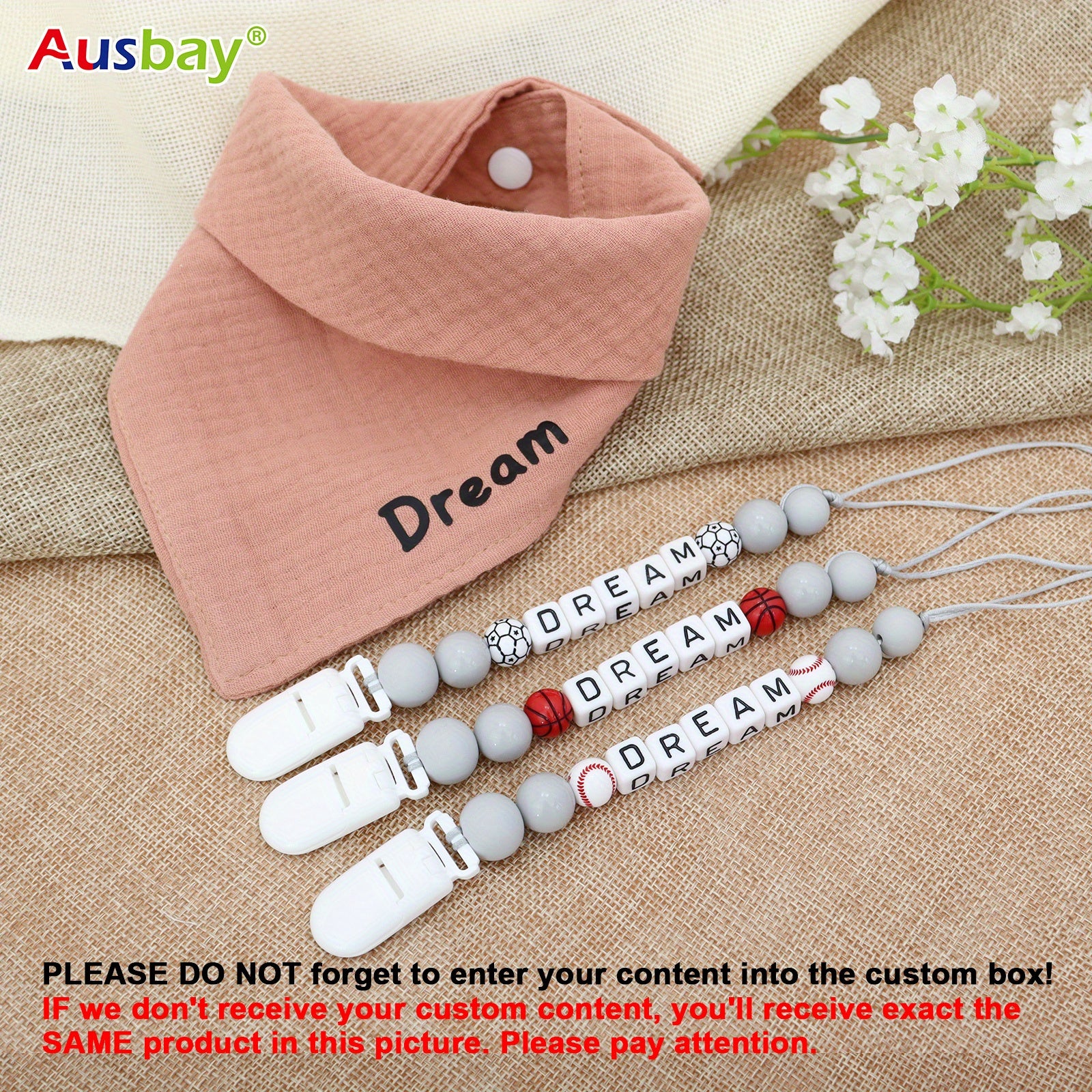 Custom Baby Gift Set Pacifier Clip & Bib