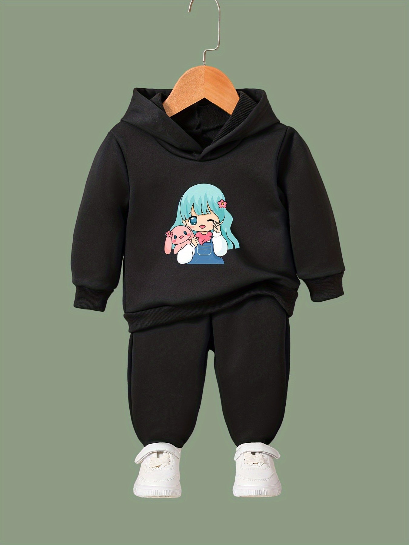 OERYUI 2pcs Cartoon Girl Print Hoodies Pants Set For Girls Boys
