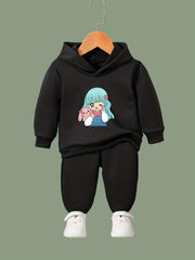 OERYUI 2pcs Cartoon Girl Print Hoodies Pants Set For Girls Boys
