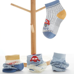5 Pairs Cartoon Car Patterned Mesh Socks for Summer & Spring