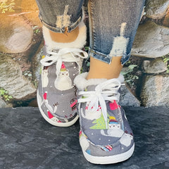 Christmas Tree & Cat Cartoon Pattern Women's Warm Flat Boots