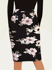Floral Print High Waist Slit Skirt for Women