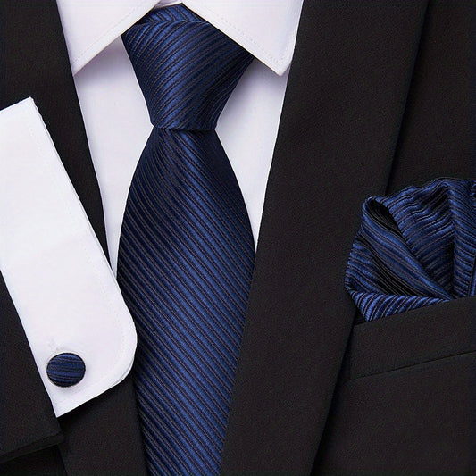 3pcs Mens Satin Necktie & Pocket Square Set Wedding Business Tie & Handker