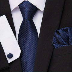 3pcs Mens Satin Necktie & Pocket Square Set Wedding Business Tie & Handker