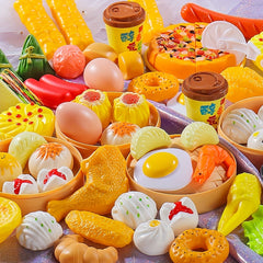 Kids Kitchen Toy Set Snacks, Steamed Buns, Breakfast, Hamburger, Fruit, Pizza