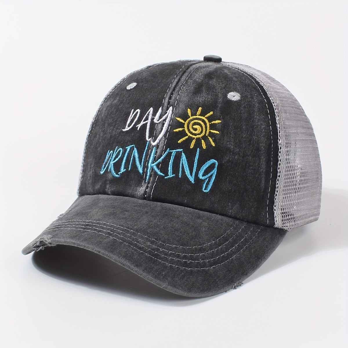Vintage Distressed Embroidery Trucker Hat Adjustable Baseball Cap