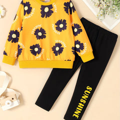 Girl's 2pcs Sweatshirt & Pants Set SUNSHINE Daisy Print Top Outfit