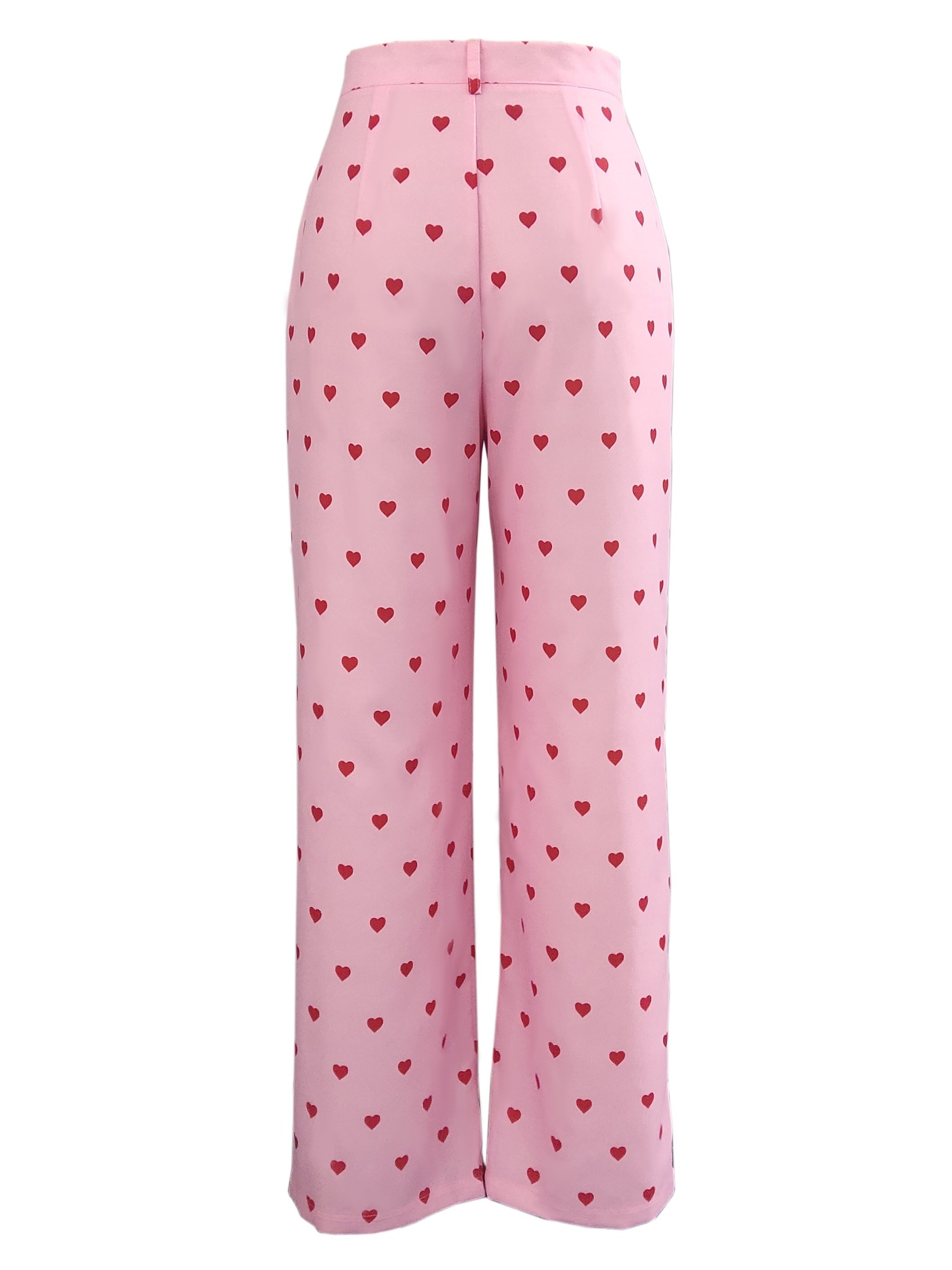 Y2K Heart Print Wide Leg Pants High Waist Button Pants