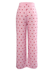 Y2K Heart Print Wide Leg Pants High Waist Button Pants
