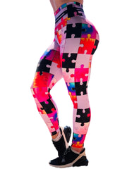 Jigsaw Printed Sports Yoga Leggings High Waist Workout Running Sports Tight