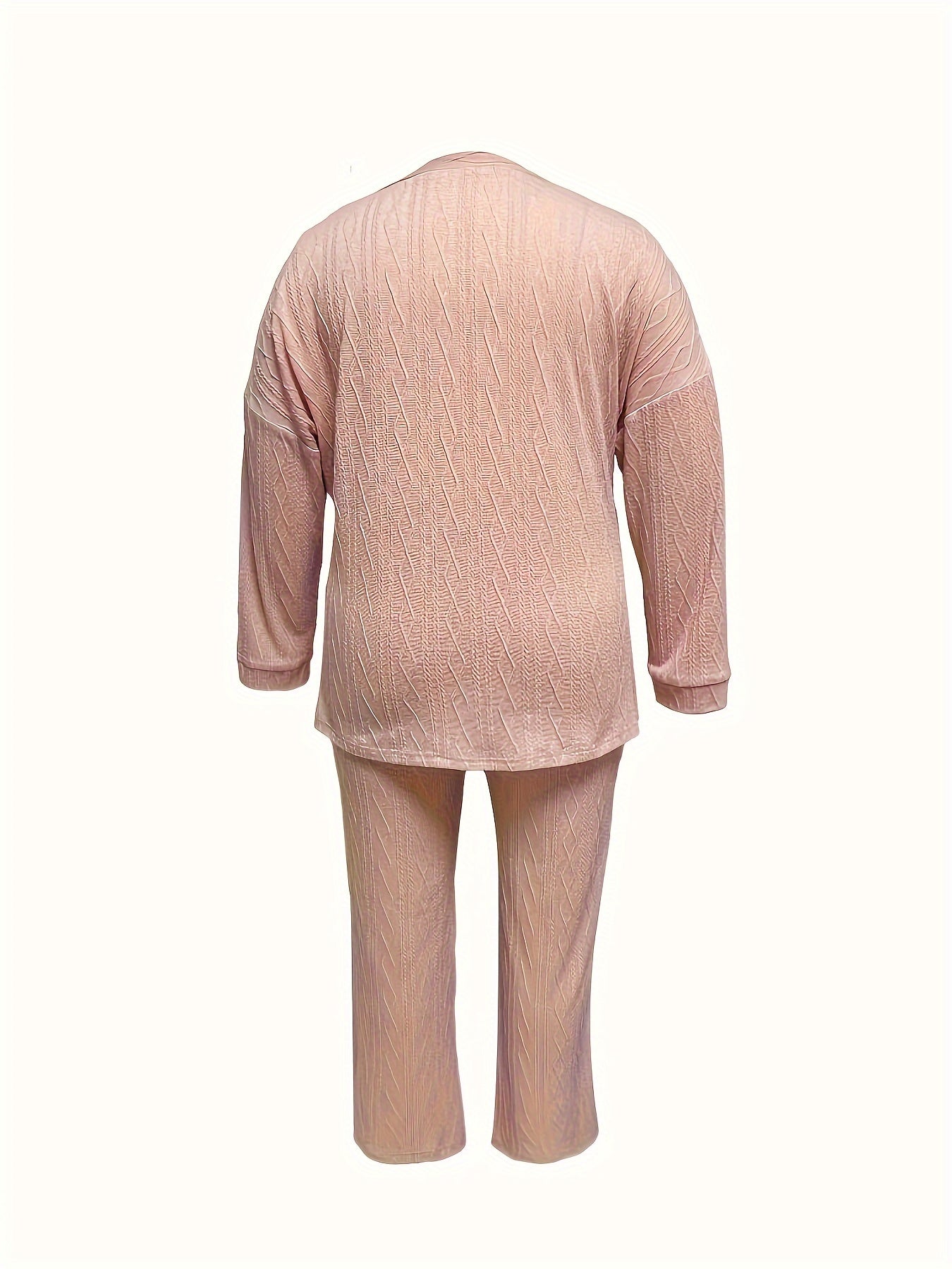 Solid Cable Knit Top & Pants Casual Outfit Set