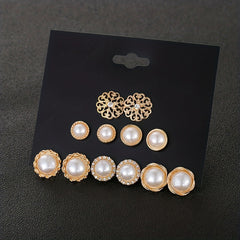 Girl's Stud Earrings Set Faux Pearl & CZ Geometric Mini Ear Studs