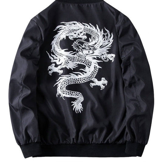 Men's Dragon Printed Baseball Collar Jacket