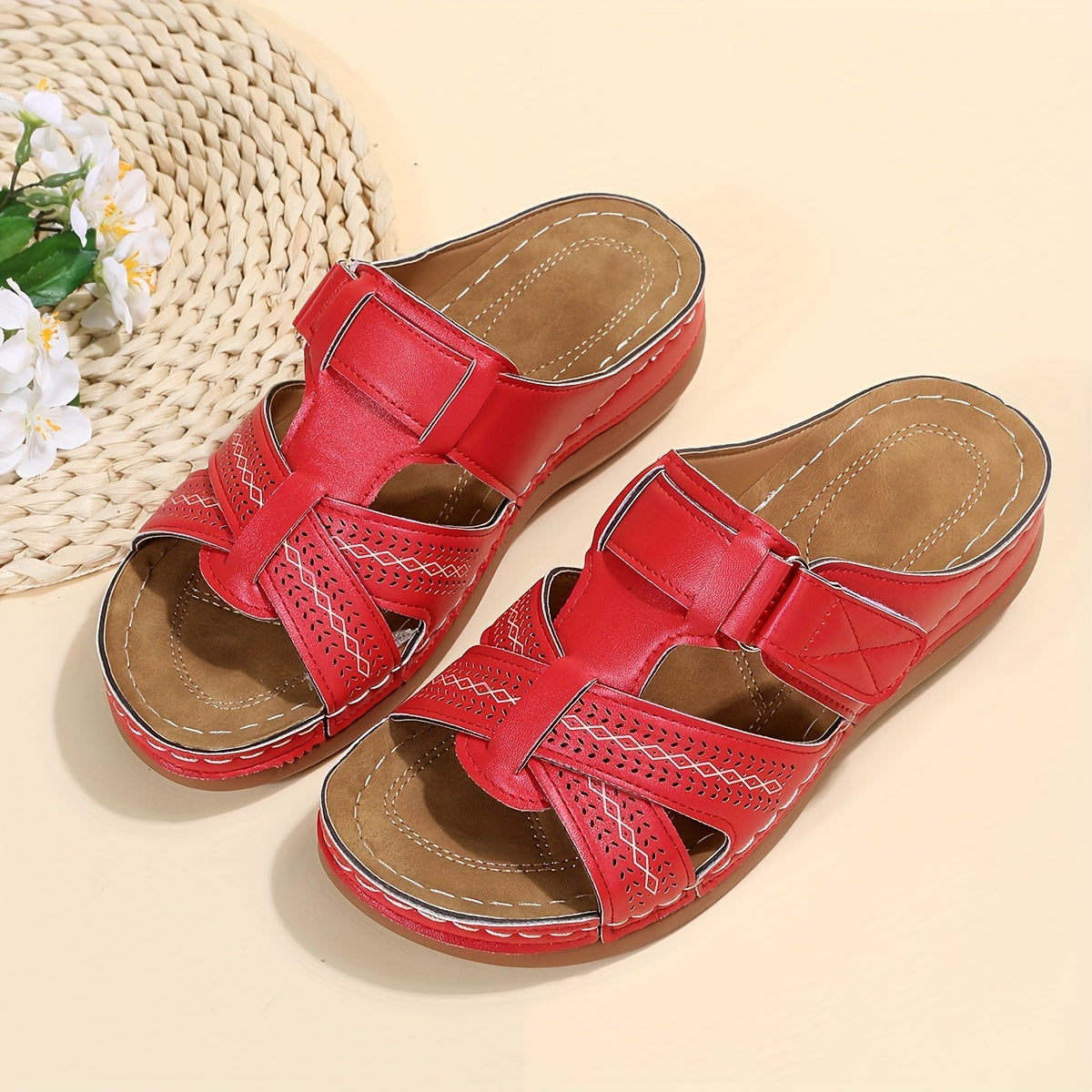 Women's Cross Band Sandals with Arch Support - Summer Beach Slippers