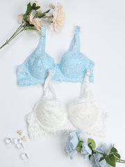2pcs Lace Push Up Bras Scallop Trim Women's Lingerie