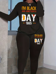 Juneteenth Plus Size Tee & Legging Set Crew Neck Casual Outfit