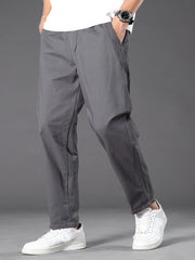 Men's Cotton Elastic Waist Casual Loose Straight Leg Pants
