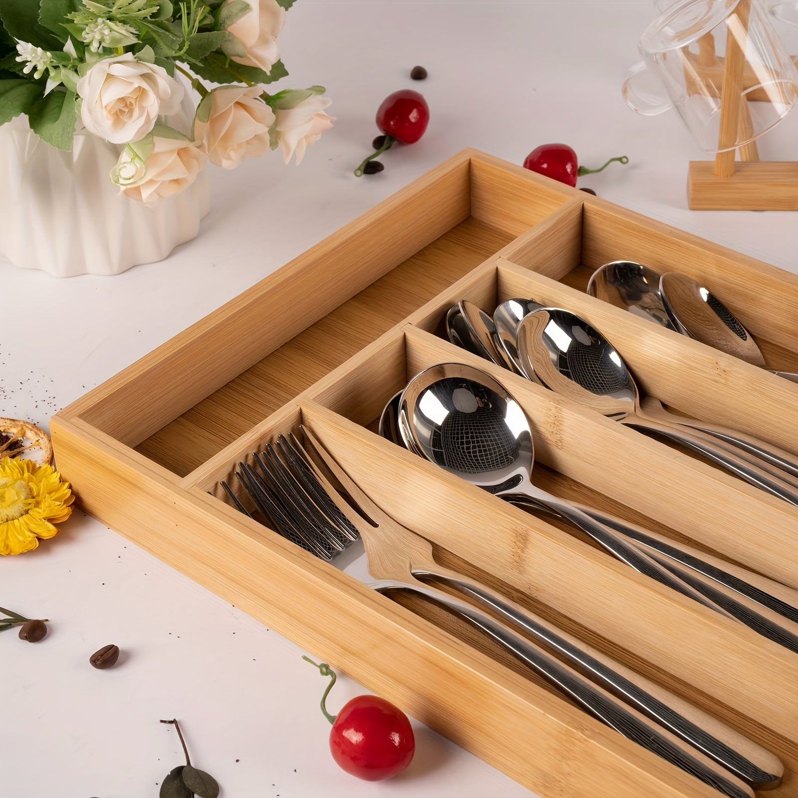 Bamboo Storage Tray 5 Compartment Organizer