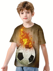 Boys' 3D Football T Shirt Stretch Fabric Short Sleeves