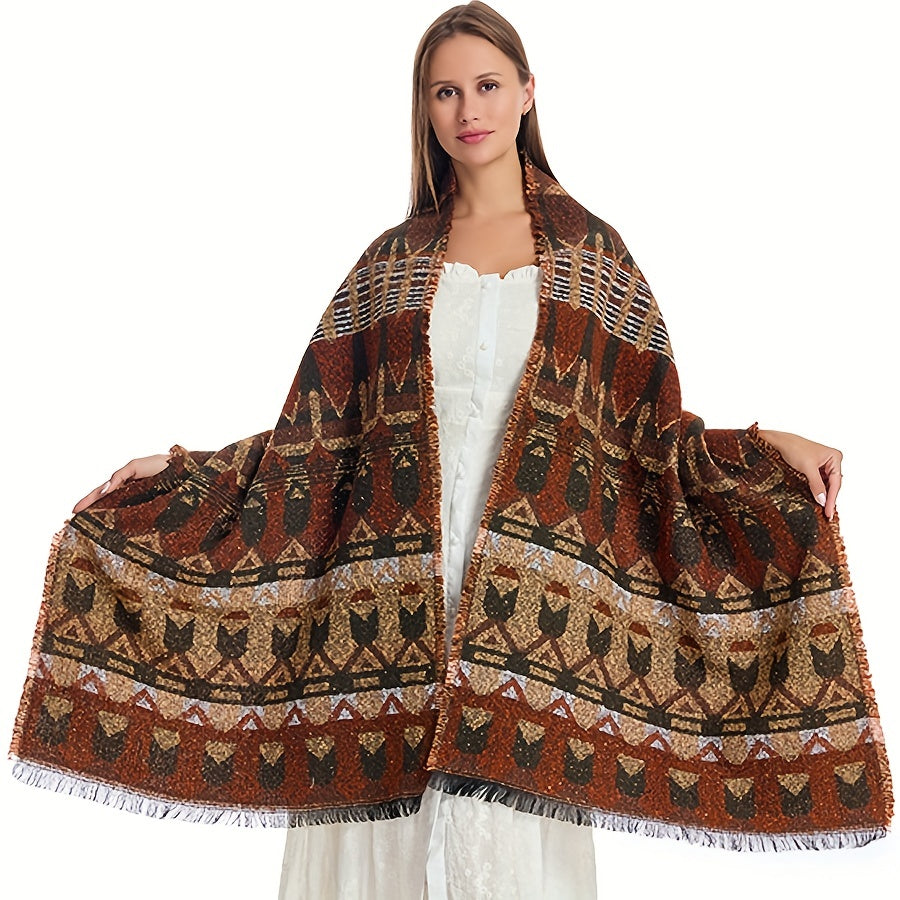 National Style Warm Blanket Fringed Shawl Wrap