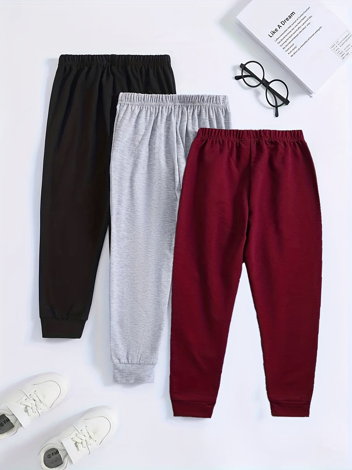 3pcs Boys Active Sweatpants Smiling Print Kids Clothing