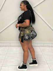 Camo Print Asymmetrical Tie Side Skort Women's Clothing