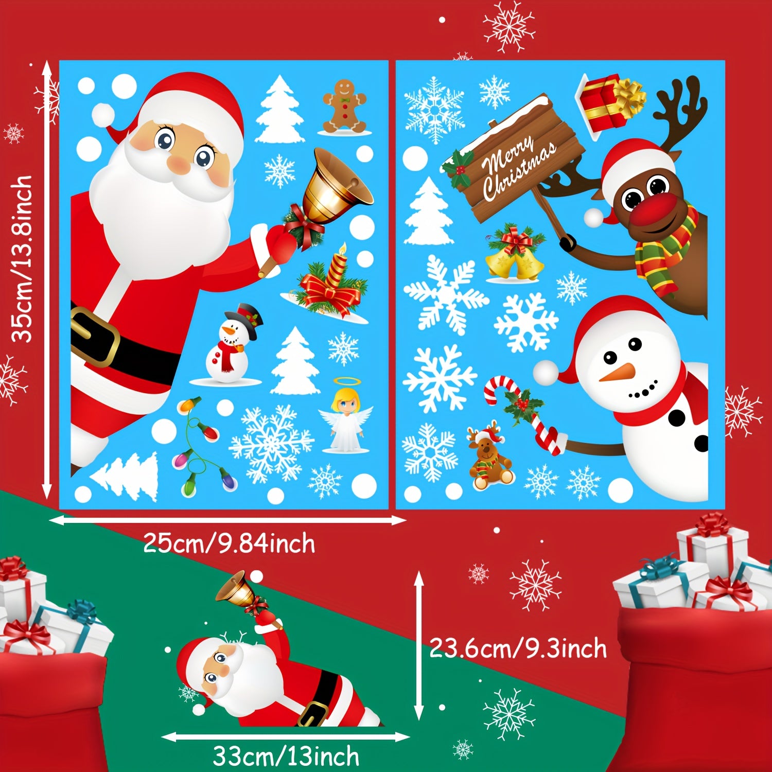 Christmas Window Clings Stickers Santa Snowman Deer Snowflakes Windows Decals