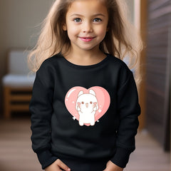 Rabbit Heart Print Girls Sweatshirt Crew Neck Tops Kids Clothing