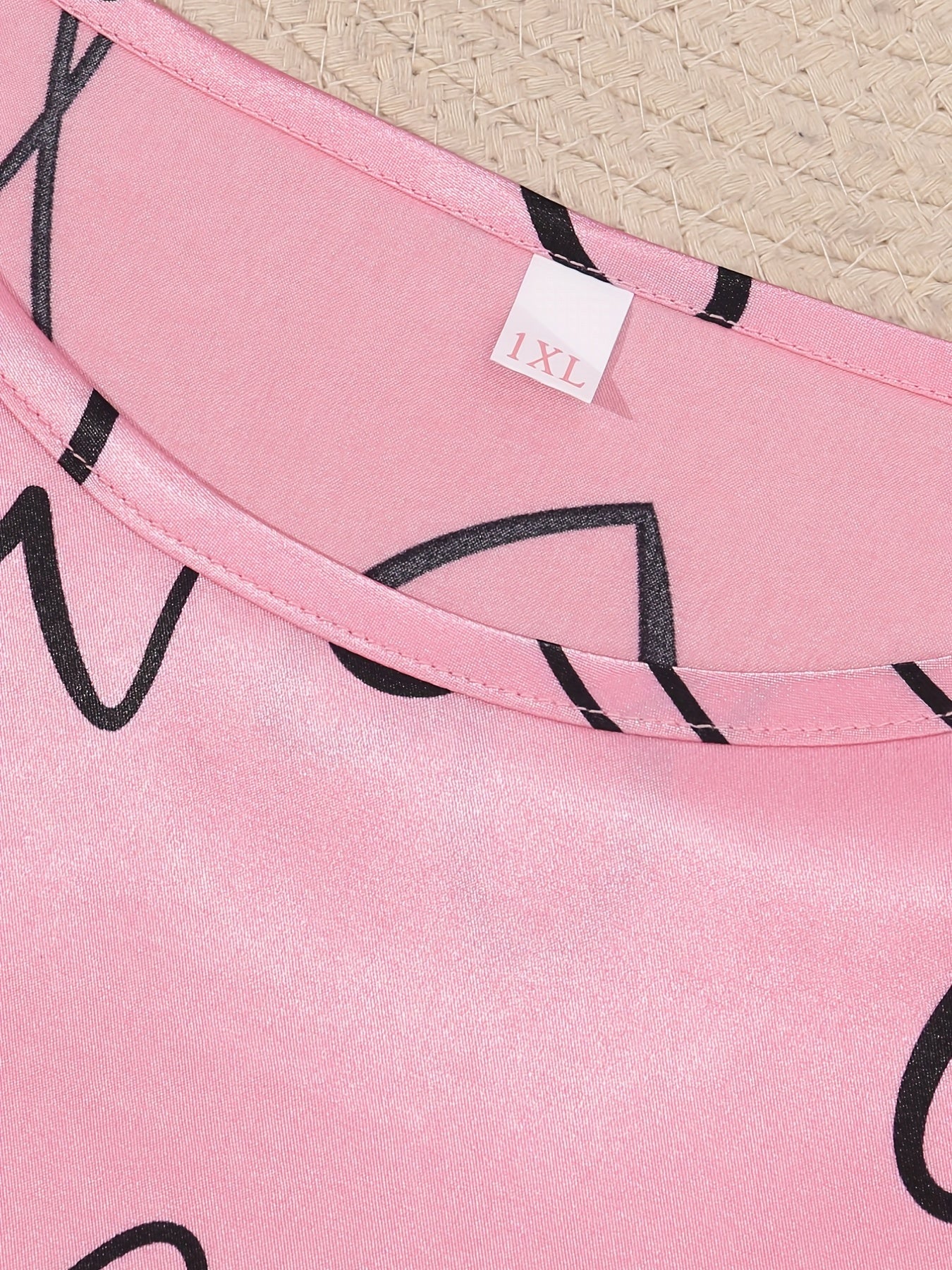 Heart & Letter Print Pajama Set with Eye Mask