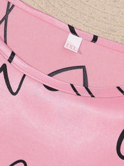Heart & Letter Print Pajama Set with Eye Mask