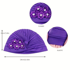2pcs Flower Decor Turban Cap Bowknot Head Wrap Hijab Cap