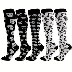5 Pairs Plus Size Halloween Sports Calf Socks Women's Plus Skull Print