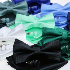 Men's Formal Bow Tie Pocket Square Cufflinks Set