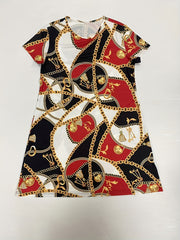 Colorblock Chain Print Round Neck Sleep Dress