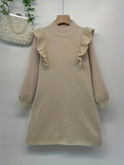 Girl's Sweater Knit Dress Ruffle Long Sleeve Warm Casual Dress