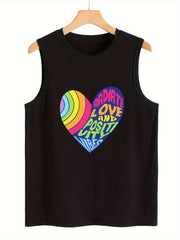 Heart & Letter Pattern Sleeveless Sports Vest Round Neck