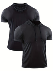 Men's Casual Sports Shirt Quick Dry Hooded Short Sleeve Top