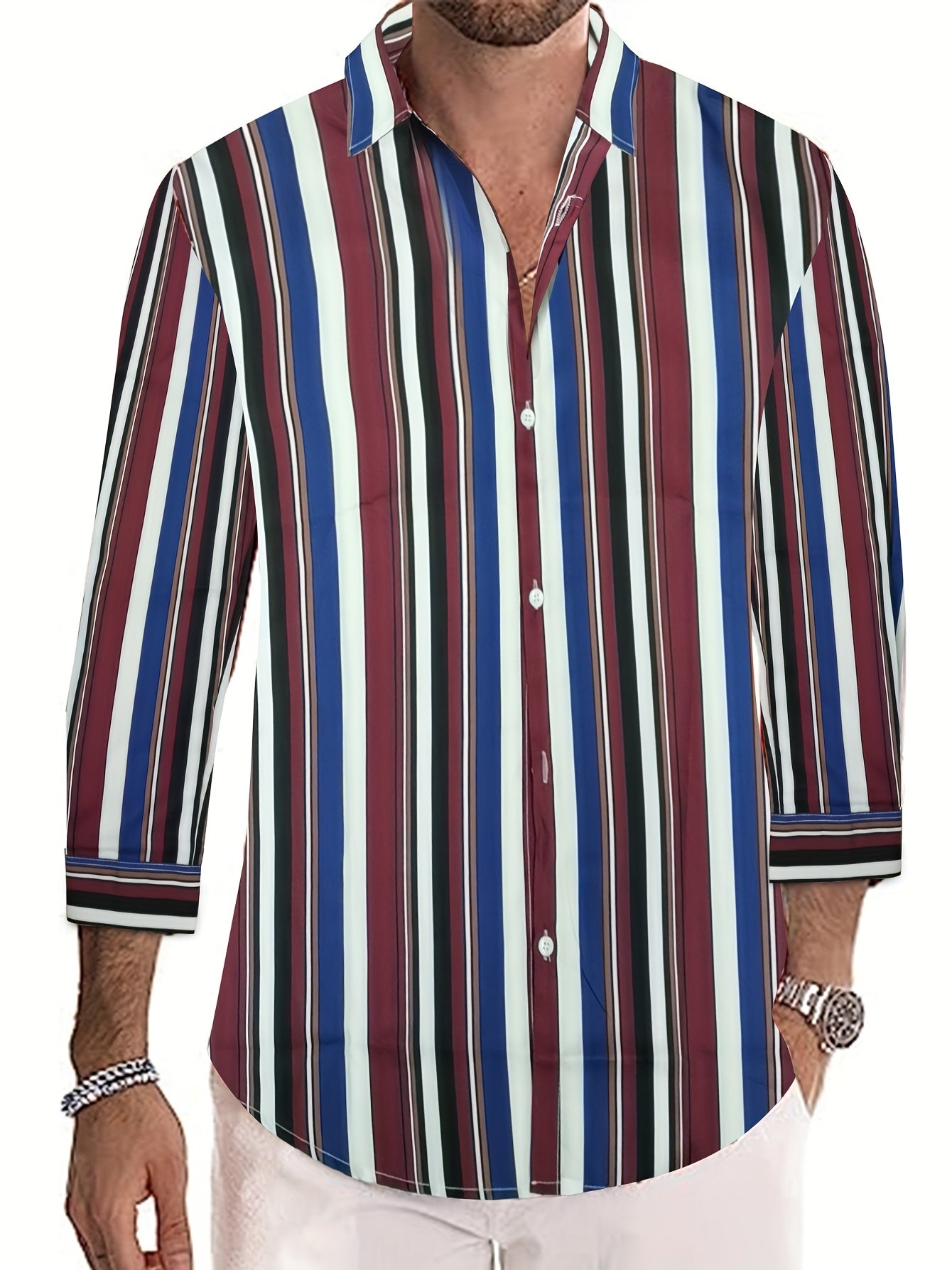 Men's Vertical Striped Casual Shirt Long Sleeves Regular Fit