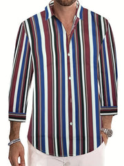 Men's Vertical Striped Casual Shirt Long Sleeves Regular Fit