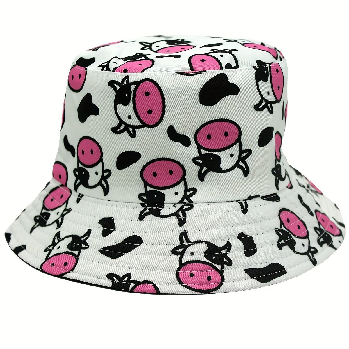 Versatile Sunshade Bucket Hat Cow Cartoon Print Unisex Daily Shopping