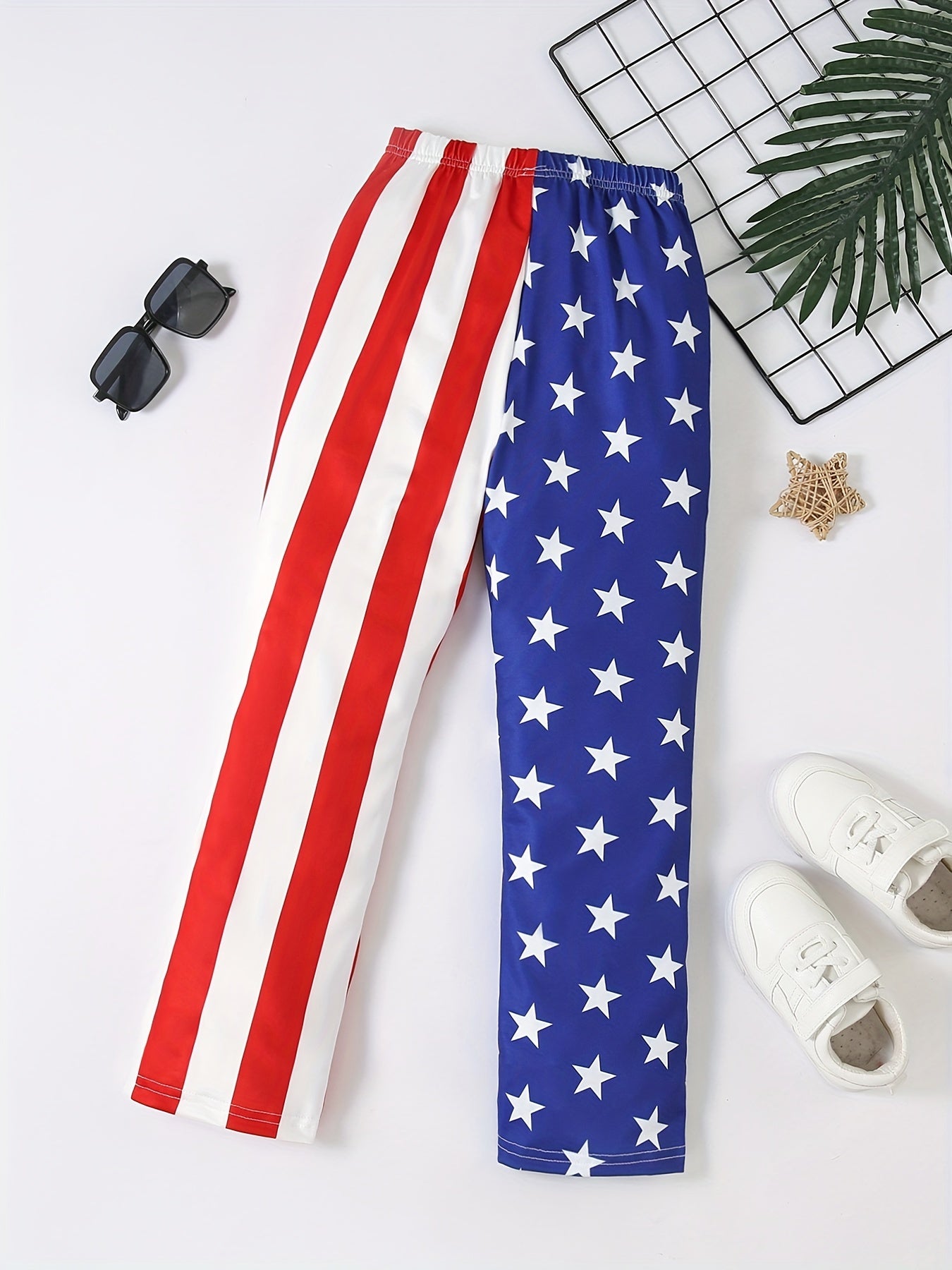 Girls Striped Pentagram Leggings Elastic Waist Casual Sports Pants