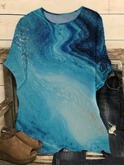 Marble Print Drop Shoulder Short Sleeve Top
