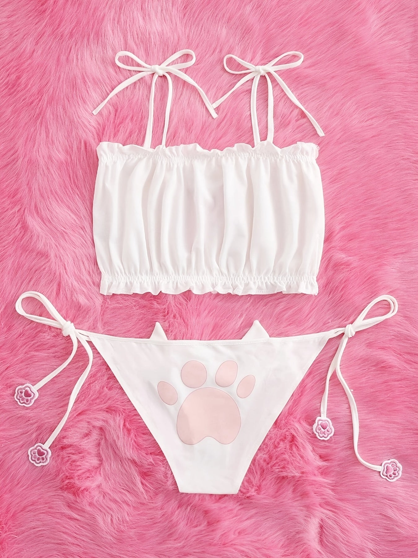 Sexy Naughty Cat Cosplay Lingerie Set with Ruffle Cut Out Bra