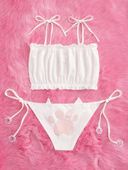Sexy Naughty Cat Cosplay Lingerie Set with Ruffle Cut Out Bra
