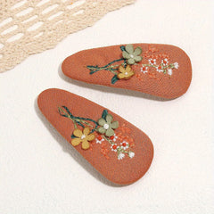 2pcs Flower Hair Clips Embroidery Metal Clips For Baby Girls