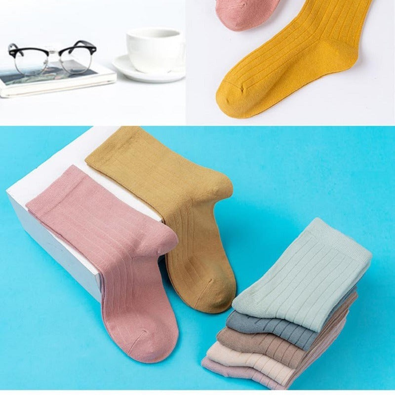 3 Pairs Women's Pastel Crew Socks, Yellow Pink Cream