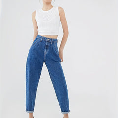 High Waist Straight Jeans Loose Fit High Rise Denim Pants