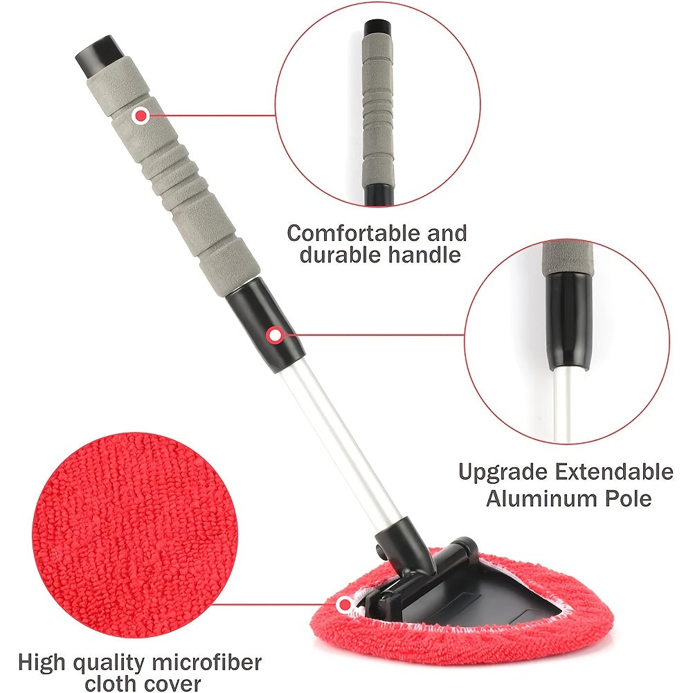 Car Window Cleaner with Long Reach Handle and Reusable Cloth
