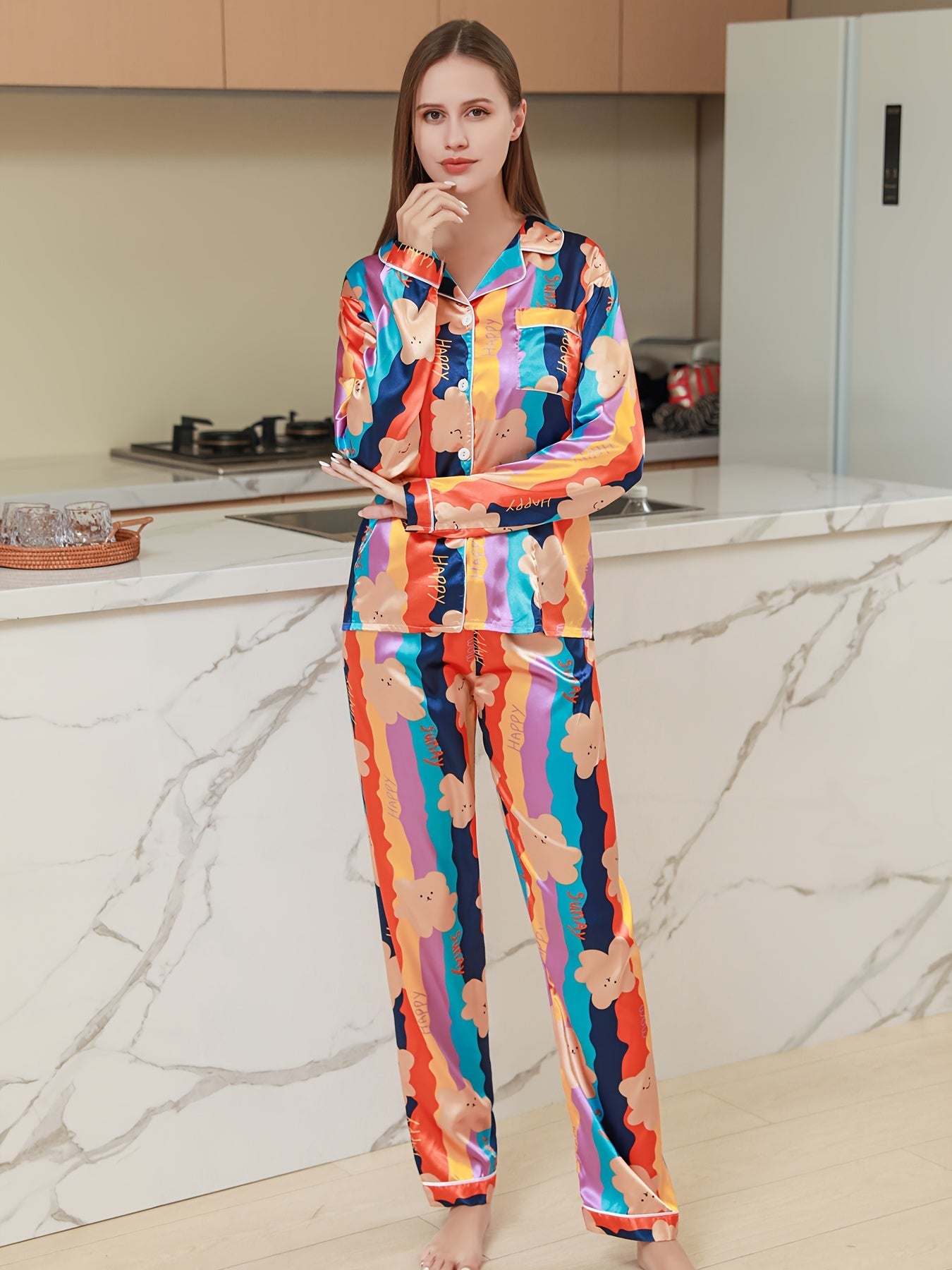 Bear Colorblock Pajama Set Top & Pants